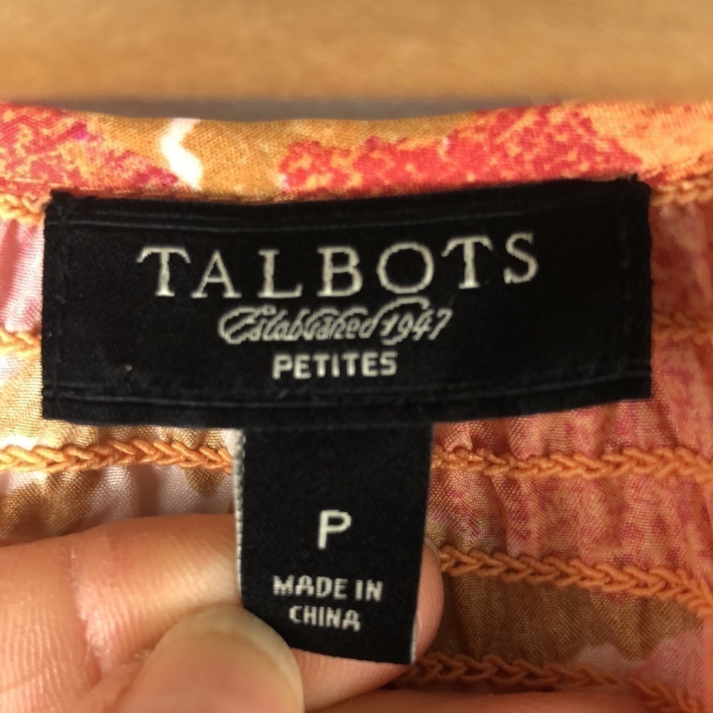 Talbots 100% Silk Smocked Blouson Knee Length Spring Summer Dress Print Pockets - Picture 15 of 16